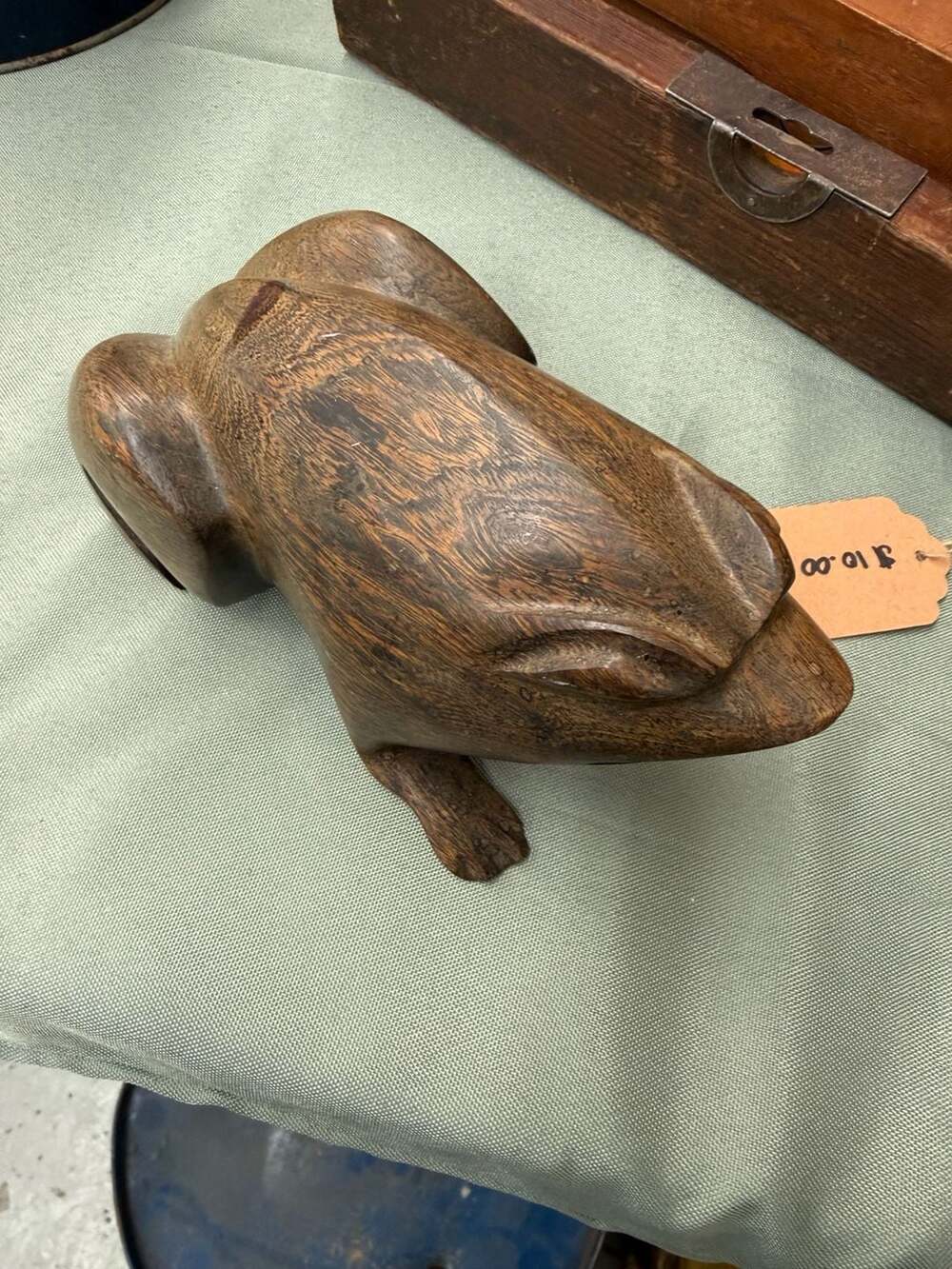Vintage Hand Carved Wooden Frog Sculpture Figurine Brown Wood